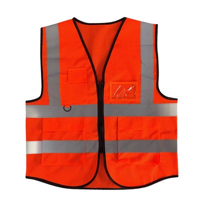 Breathable Mesh Fabric Safety Vest with Pockets and Zipper