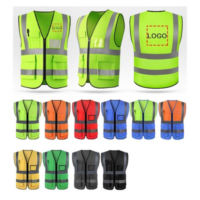Safety Vest Jacket w/Front Zipper & Pockets