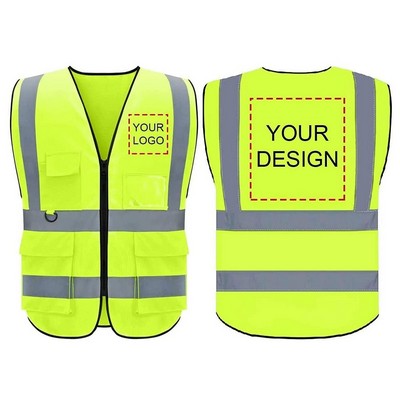 Safety Vest Jacket w/Front Zipper & Pockets